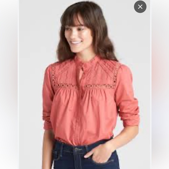 Gap Pintuck Mockneck Lace-Trim Blouse Long Sleeve size XXL NWT - Picture 10 of 11